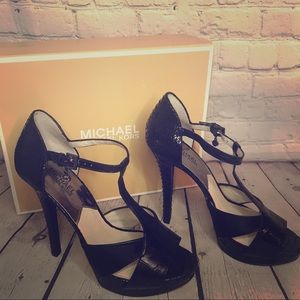 Michael Kors T-Strap Platform Heels - Black